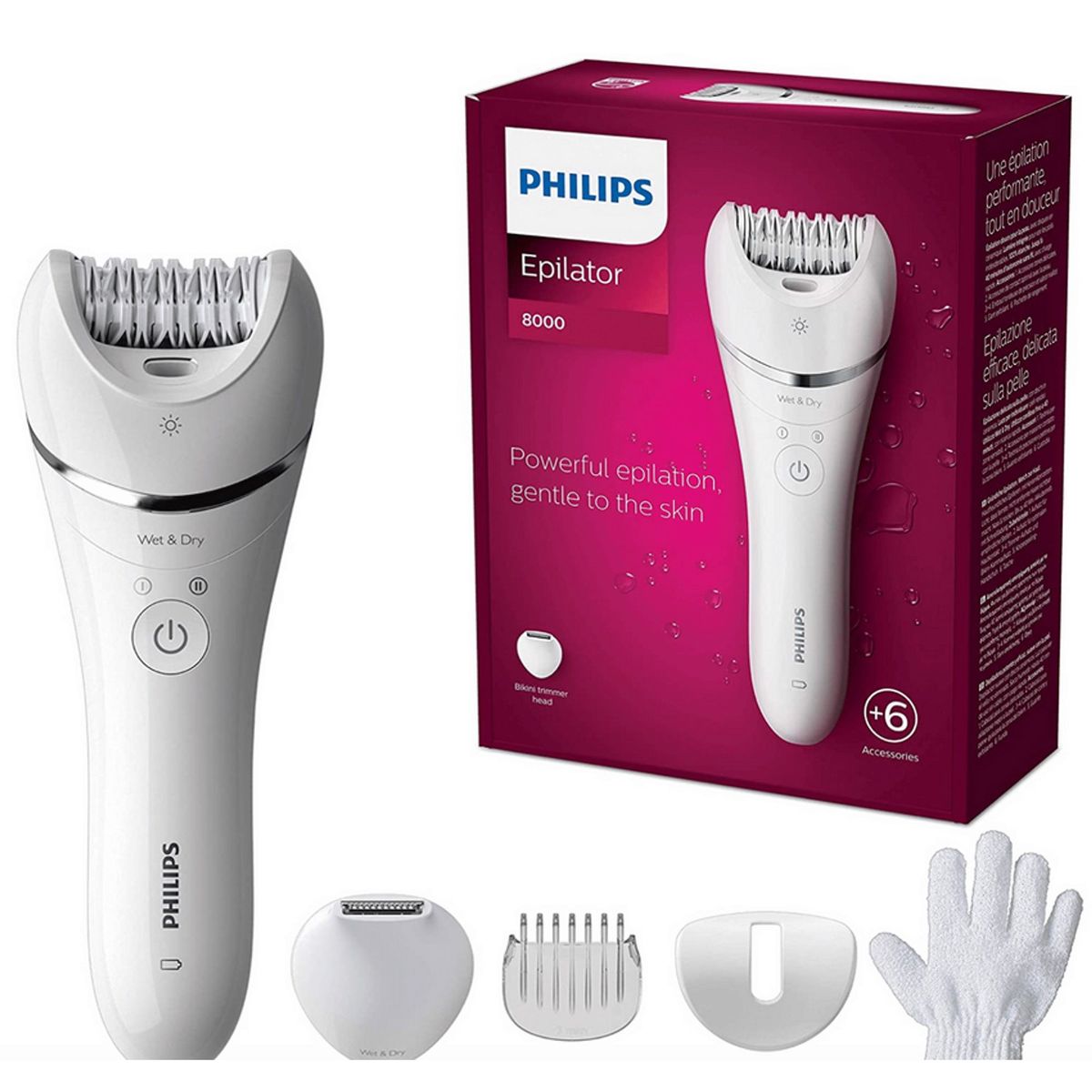 PHILIPS - Depiladora Inalambrica Resistente al Agua 6 Accesorios Philips  BRE715.
