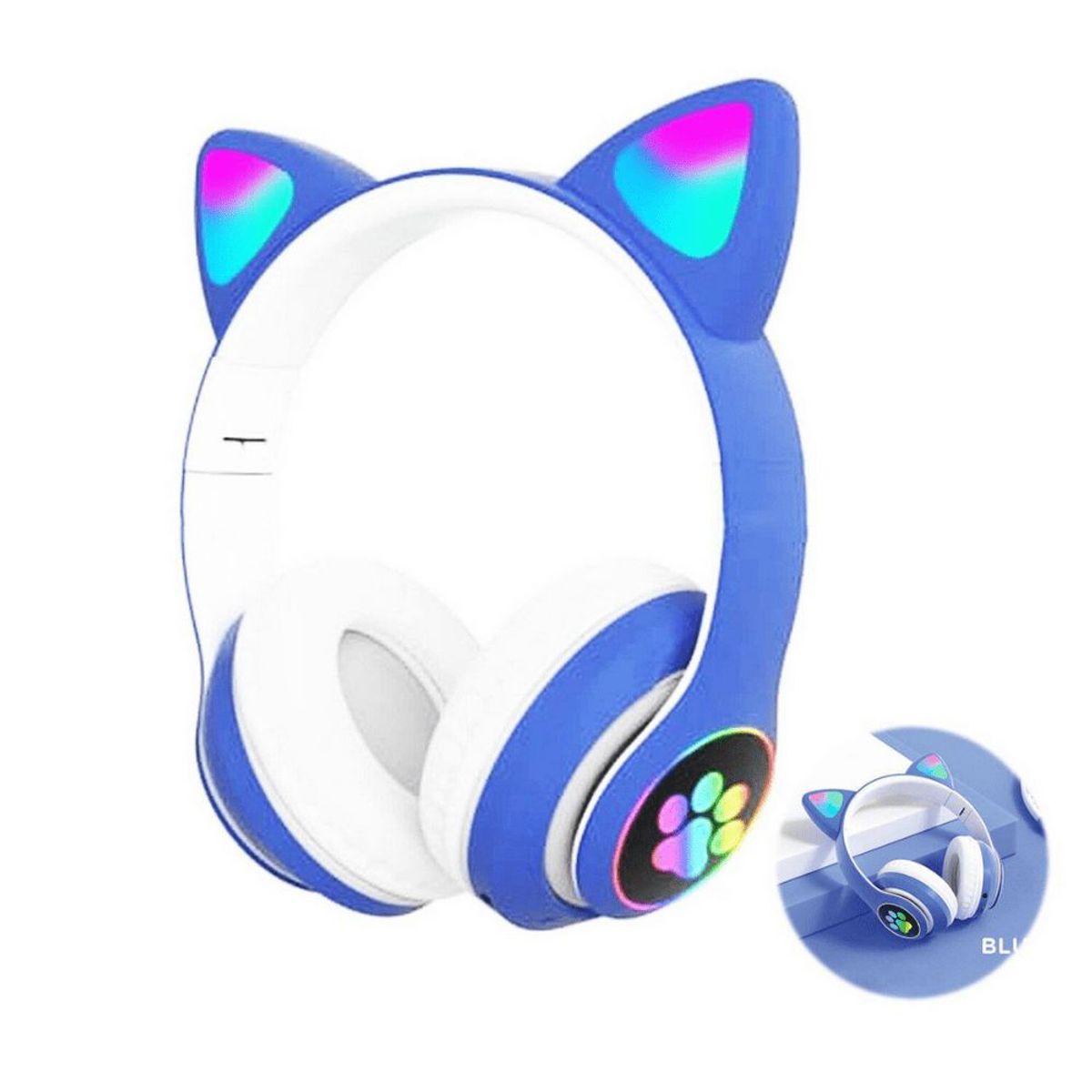 ITELSISTEM - Audifonos Cat Led Bluetooh Luz Microfono Itelsistem Azul