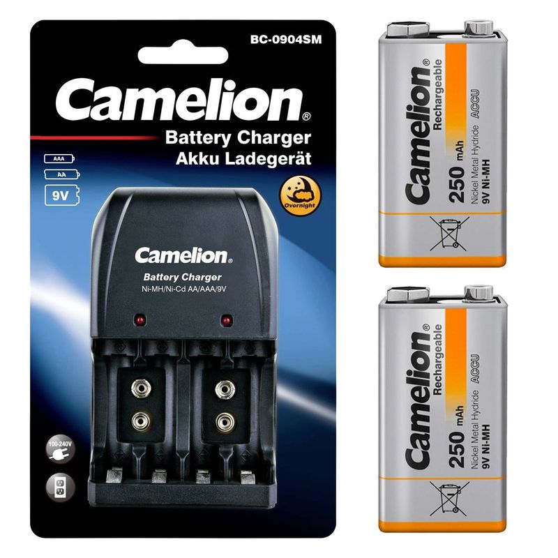 CAMELION - Cargador Camelion con 2 baterias 9v Recargables