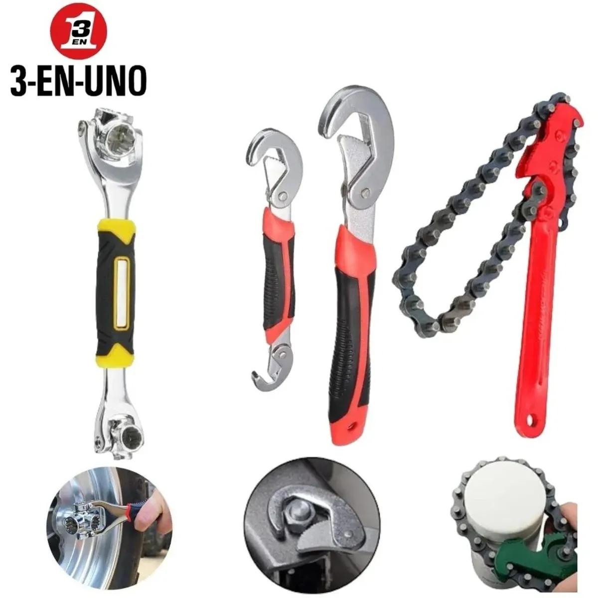 OEM - Juego de Llaves 3 en 1 Snap and Grip + Universal 48 en 1 +Llave Cadena