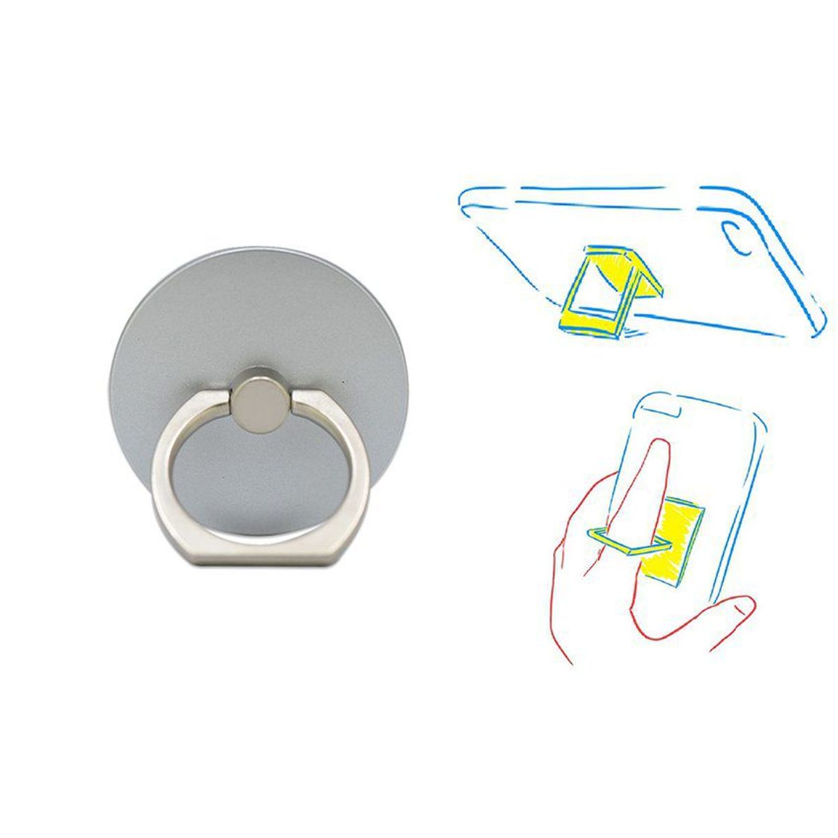 GENERICO - Ring phone ring grip holder celular tablet circulo plata