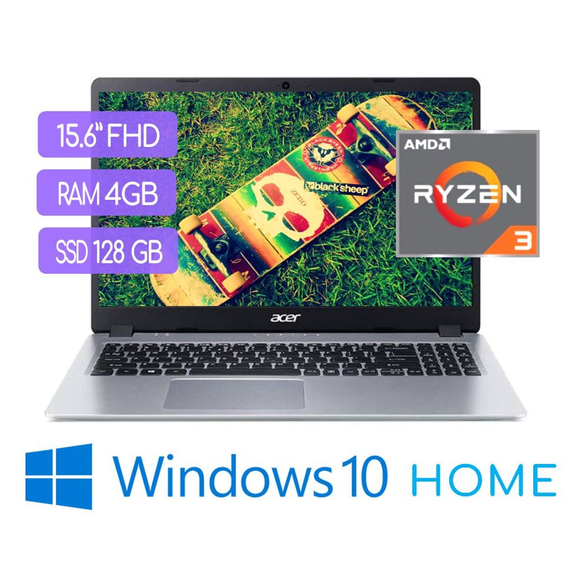 ACER - ACER Laptop Ryzen 3 3200U - SSD 128GB - RAM 4GB - Pantalla 15.6'' - Windows 10 ASPIRE 5 A515-43-R19L