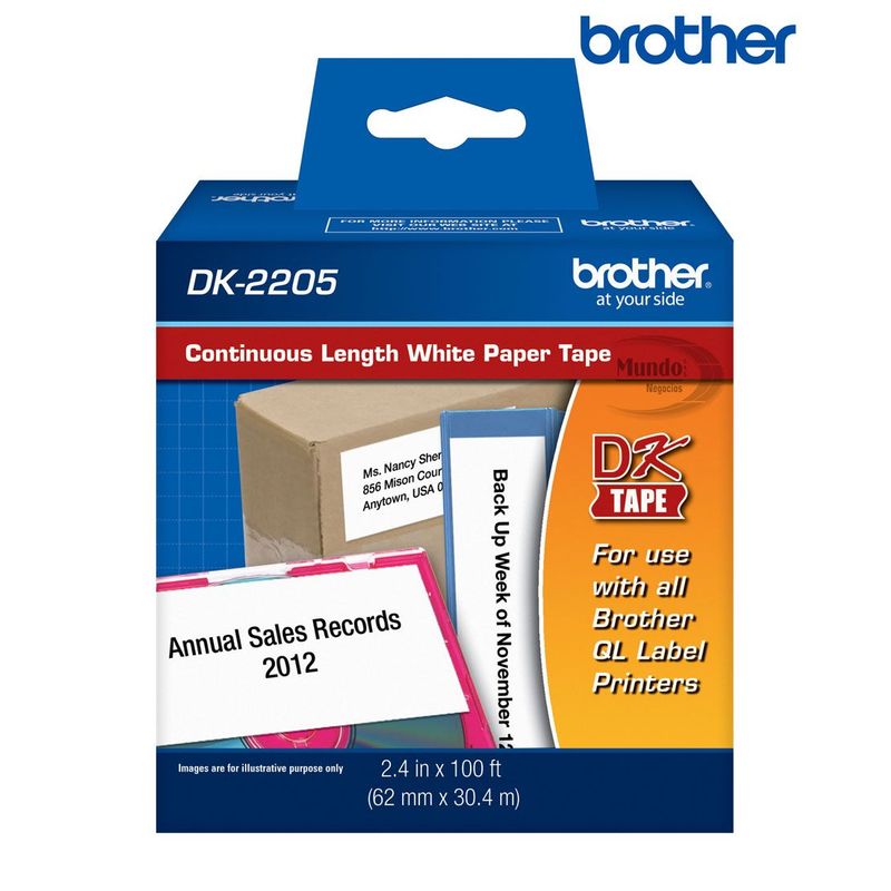 BROTHER - Papel Brother DK2205 (62 Mm X 30,4 Mt) Fondo Blanco