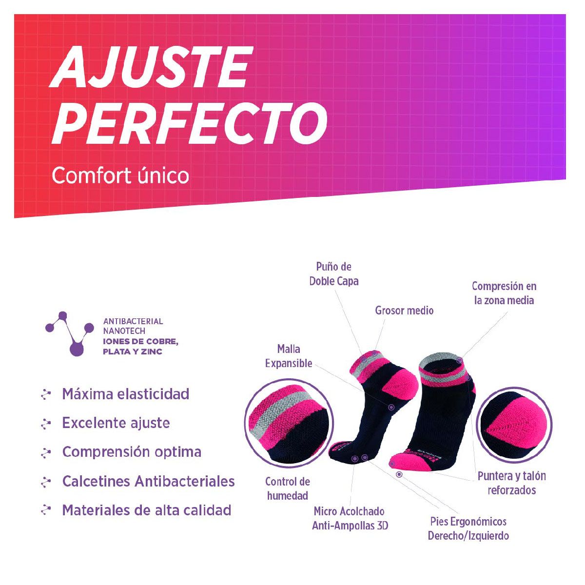 SILVERA NANOTECH - Medias Deportivas de Compresion para Hombre y Mujer, 2 Pack-GAMMA