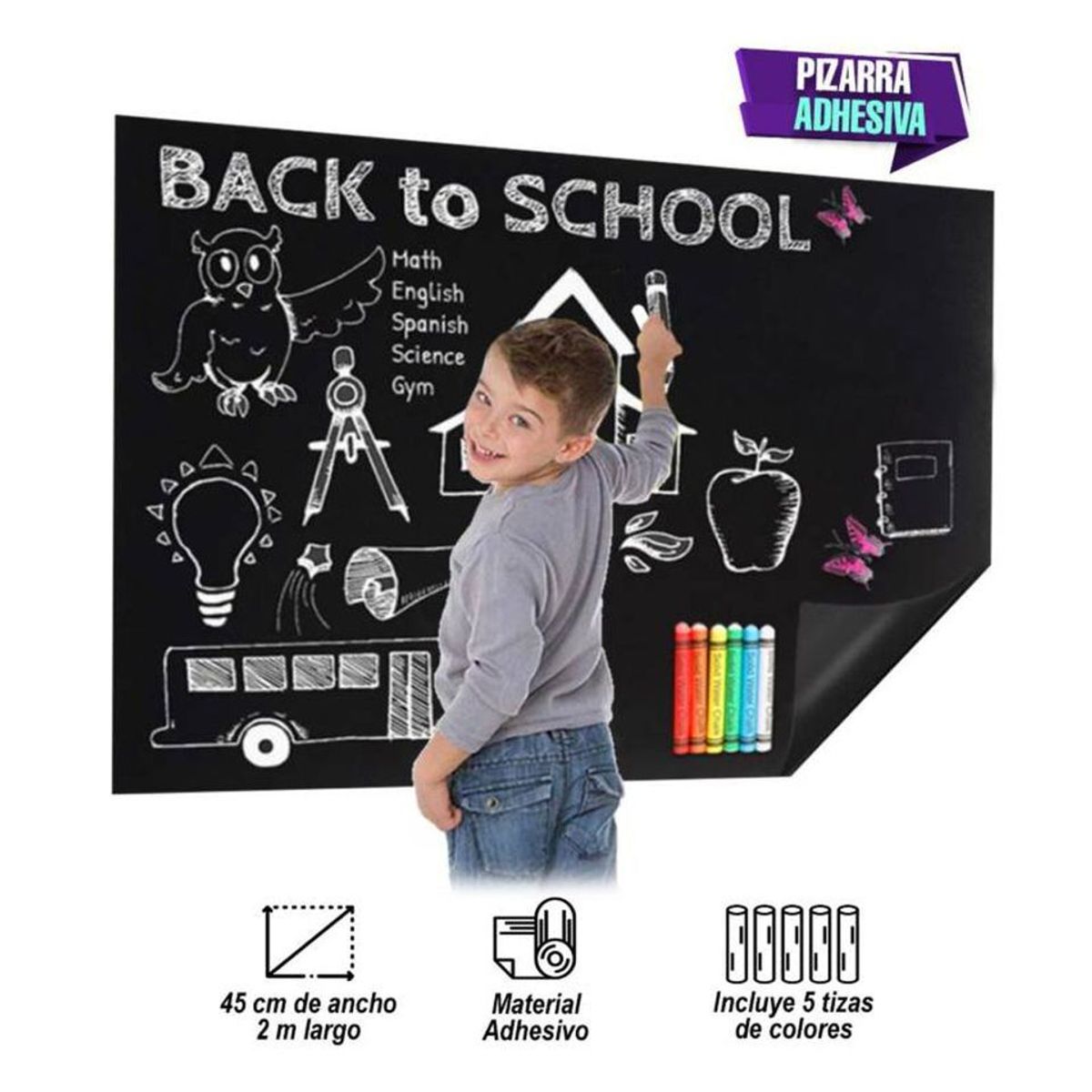 OEM - Pizarra Adhesiva Autoadhesiva Lámina Negra 200cmx45cm