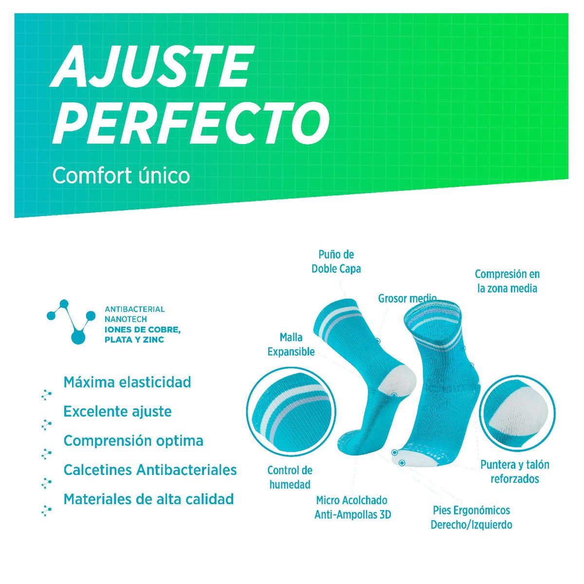 SILVERA NANOTECH - 2 pack Medias mujer hombre deportiva running ciclismo tenis basket gym