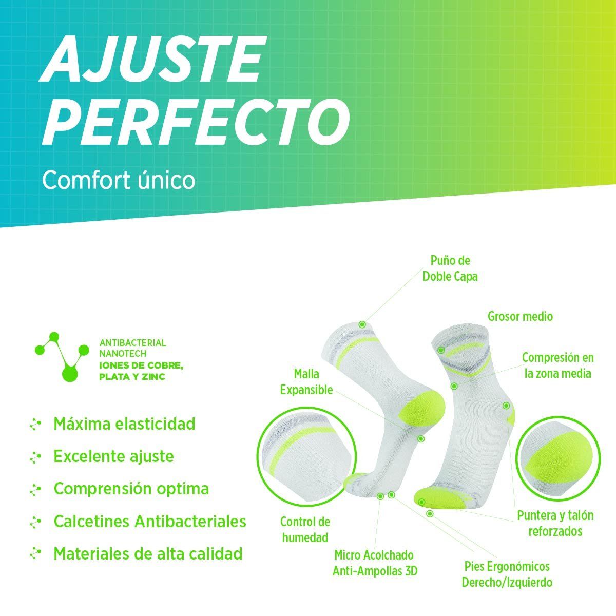 SILVERA NANOTECH - 2 pack Medias mujer hombre deportiva running ciclismo tenis basket gym