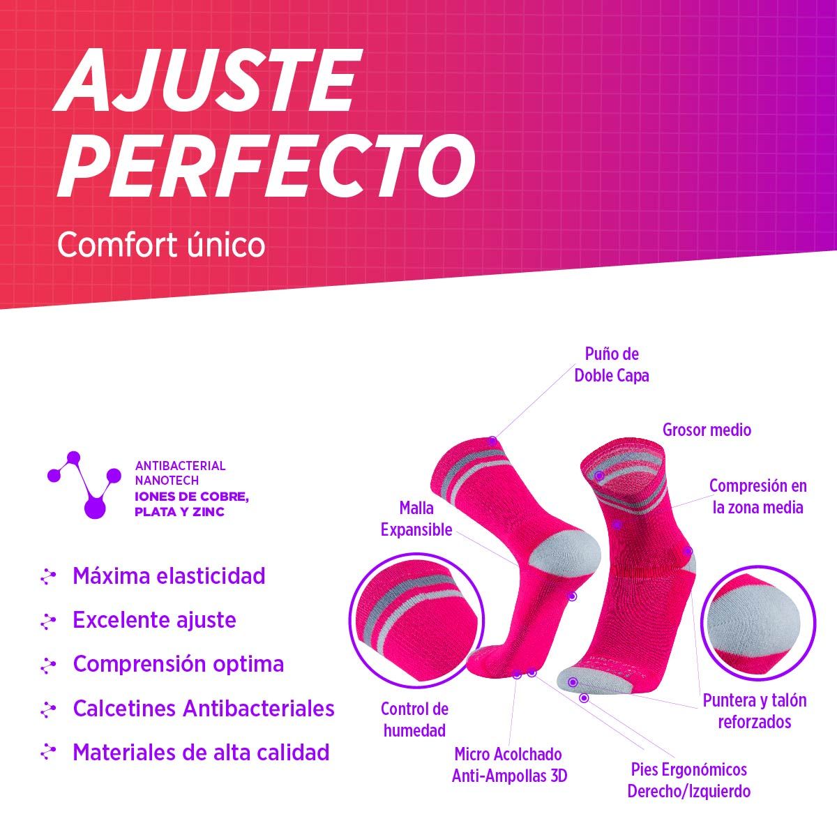 SILVERA NANOTECH - 2 pack Medias mujer hombre deportiva running ciclismo tenis basket gym