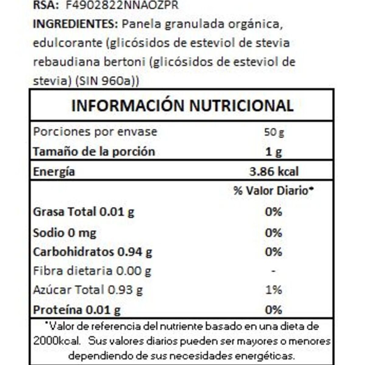 ONZA - Stevia con Panela Onza caja 50 sobres