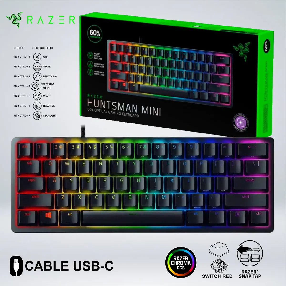 RAZER - TECLADO GAMER HUNTSMAN MINI OPTO MECHANICAL USB-C SWITCH PURPLE SP