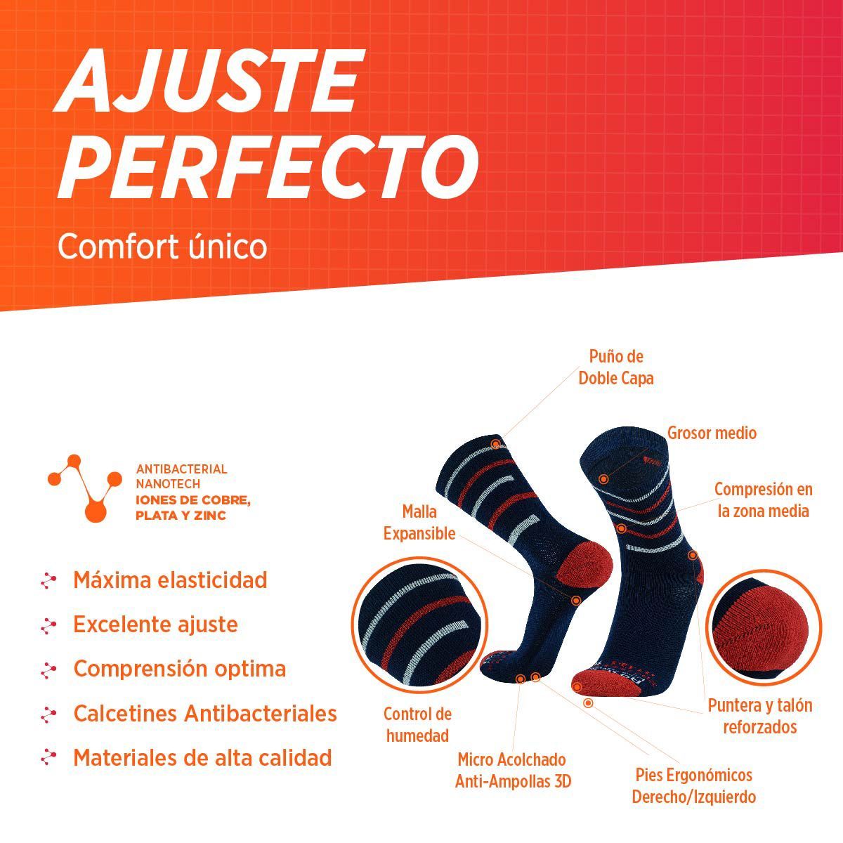 SILVERA NANOTECH - Medias Deportivas de Compresion para Hombre y Mujer, 2 Pares-DELTA