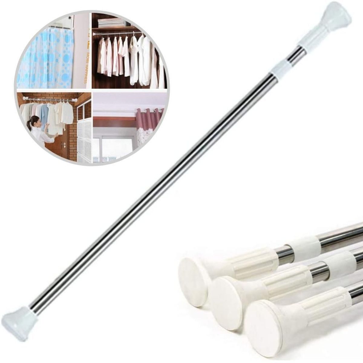 MINARI - Barra Varilla de Cortina Extensible Colgador para Baño 110-200cm