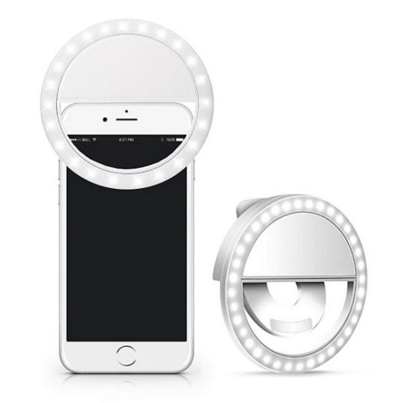 SEISA - Mini Aro Selfie Anillo Luz Led con Batería Recargable - Blanco