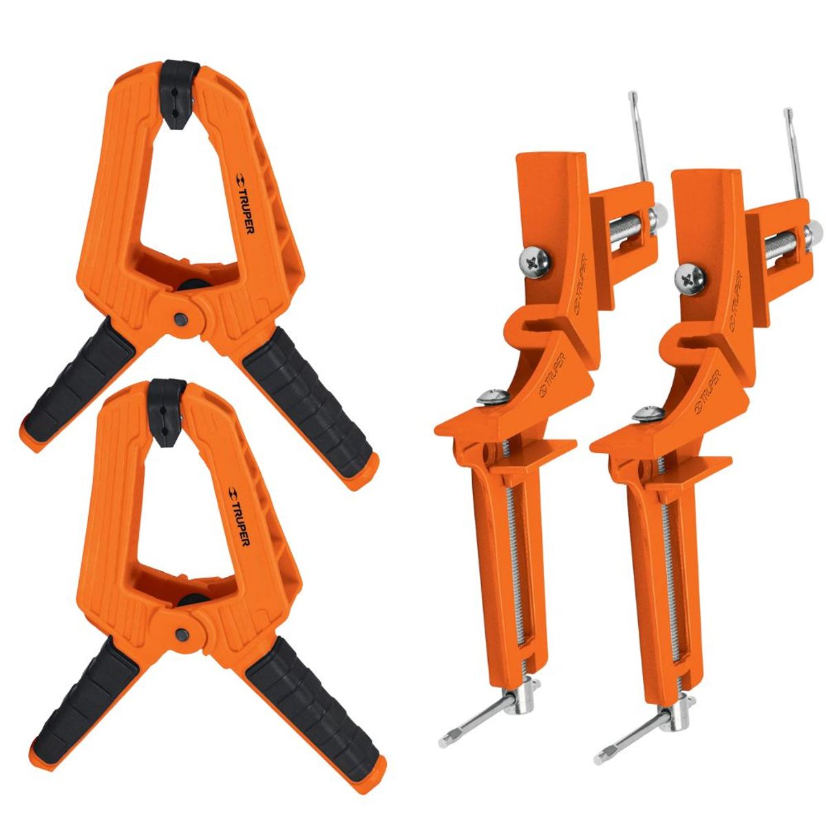TRUPER - combo Prensa esquinera + prensa resorte, carpintero / 4 piezas, truper