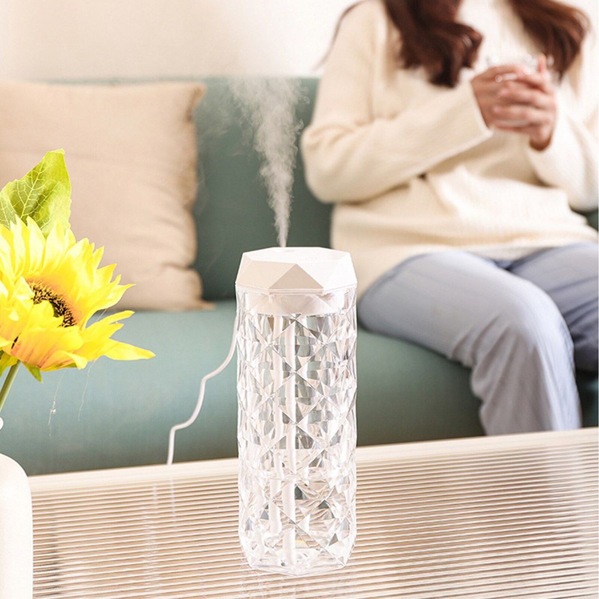 INSPIRA MARKET - Lampara Humidificador Ambientador Diamante Con Carga Usb