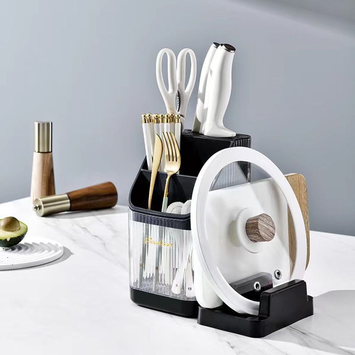 INSPIRA MARKET - Porta Cubiertos Soporte de Cuchillos Tabla de Picar Tapa de ollas