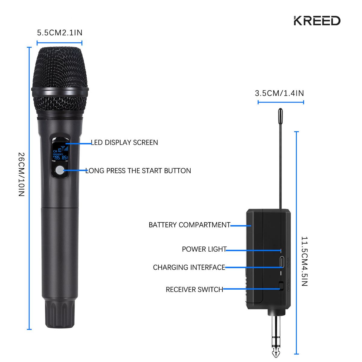 KREED - Micrófono de Mano Inalámbrico Recargable Dual - Rojo