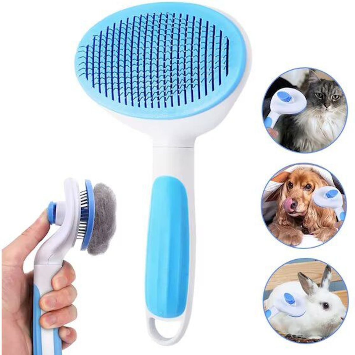 MINARI - Peine Cepillo Quita Pelusa con Expulsador Mascotas Azul 112P