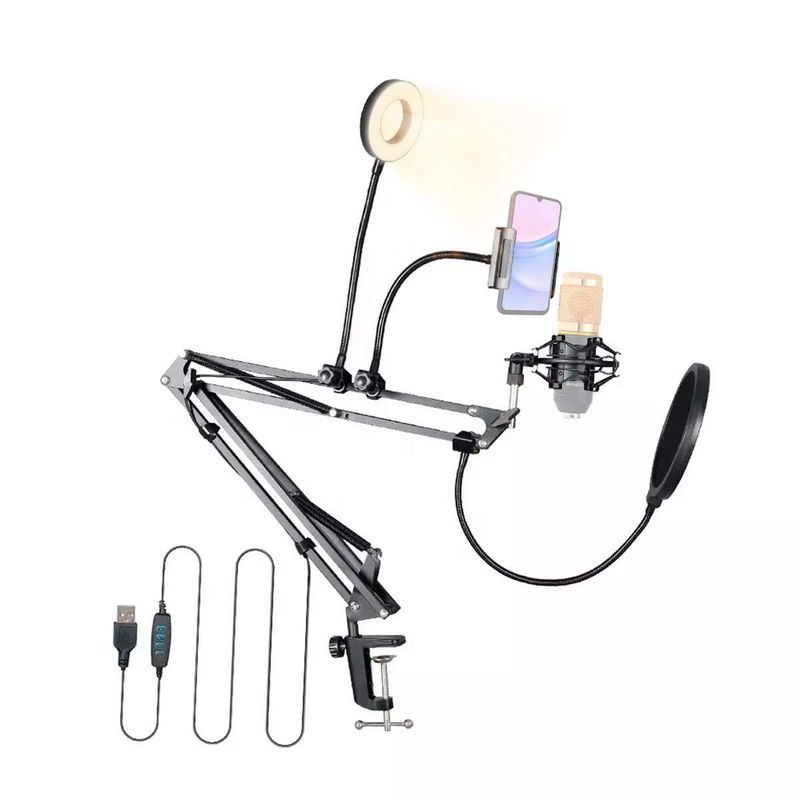 KREED - Brazo Soporte Multifuncional Para Micrófono y Celular con Aro LED