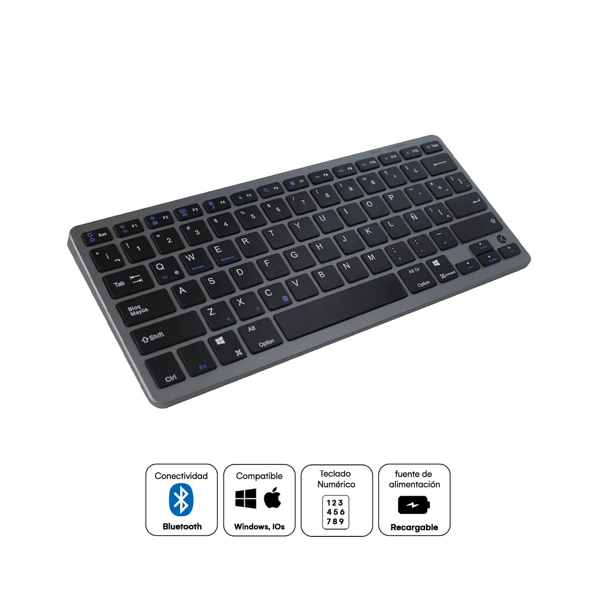 KREED - Teclado Inalámbrico Recargable Bluetooth BK3003 - Negro