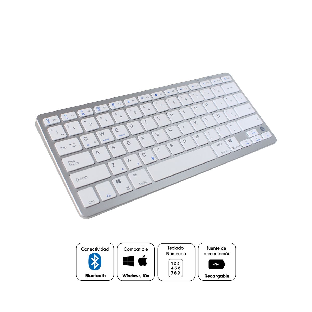 KREED - Teclado Inalámbrico Recargable Bluetooth BK3003 - Blanco