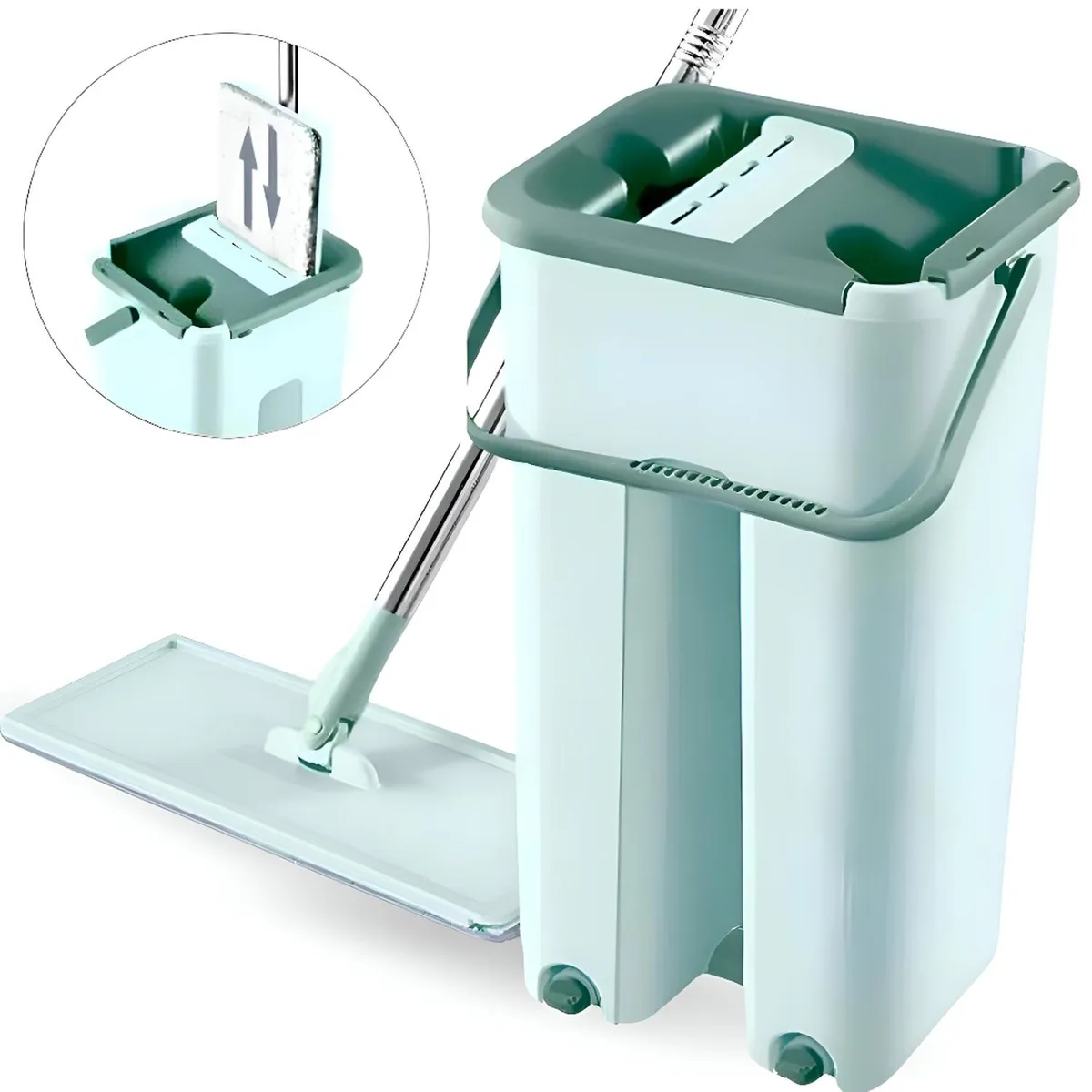 MINARI - Trapeador con Balde Escurridor 360° + 2 Mopas Celeste 27TM