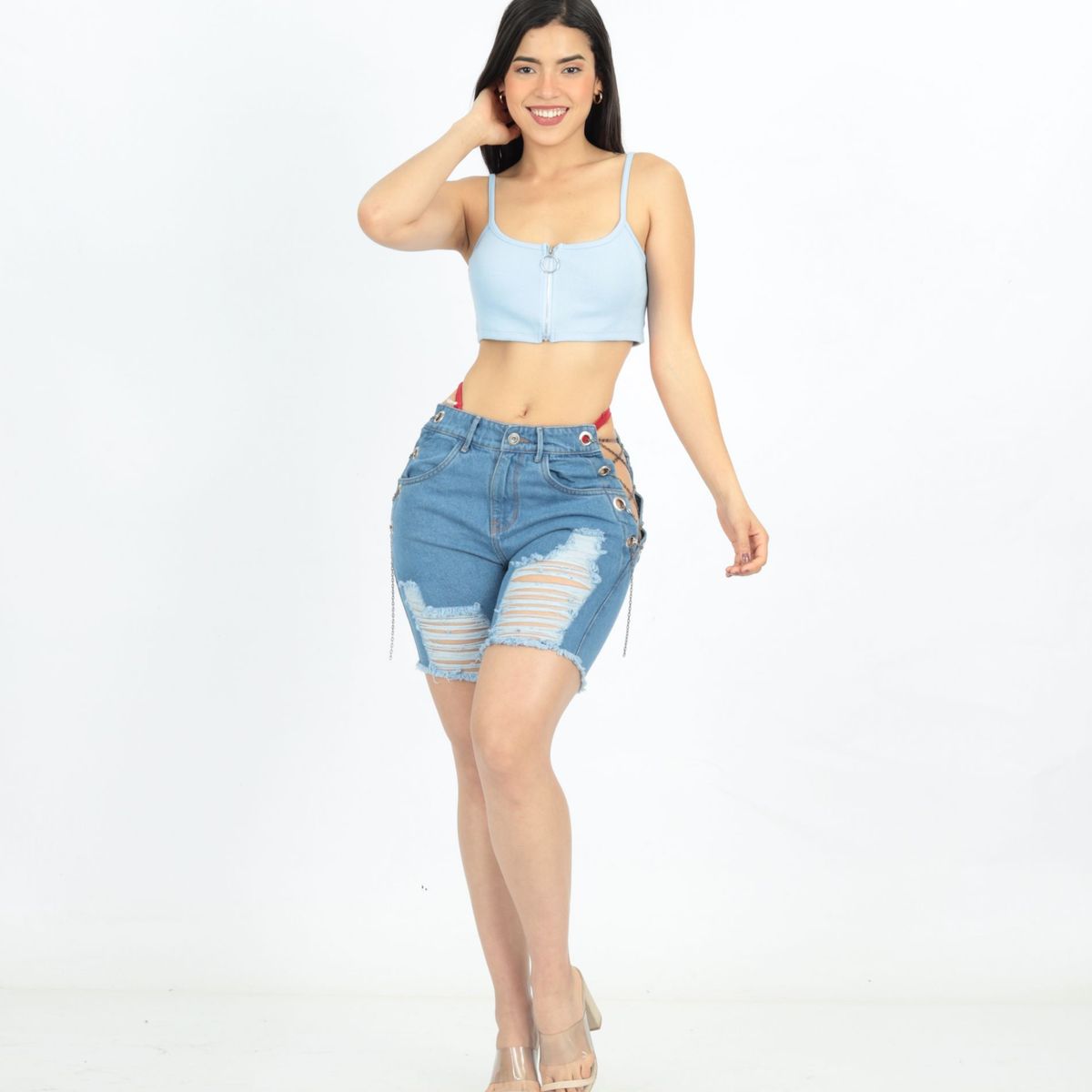 BENCUS JEANS - Short Biker Jean Cadenas Mujer