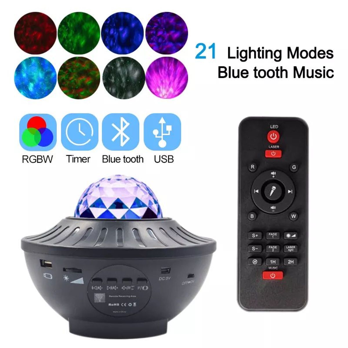 GENERICO - Proyector de Galaxia Luces Led Bluetooth con Parlante Control Remoto