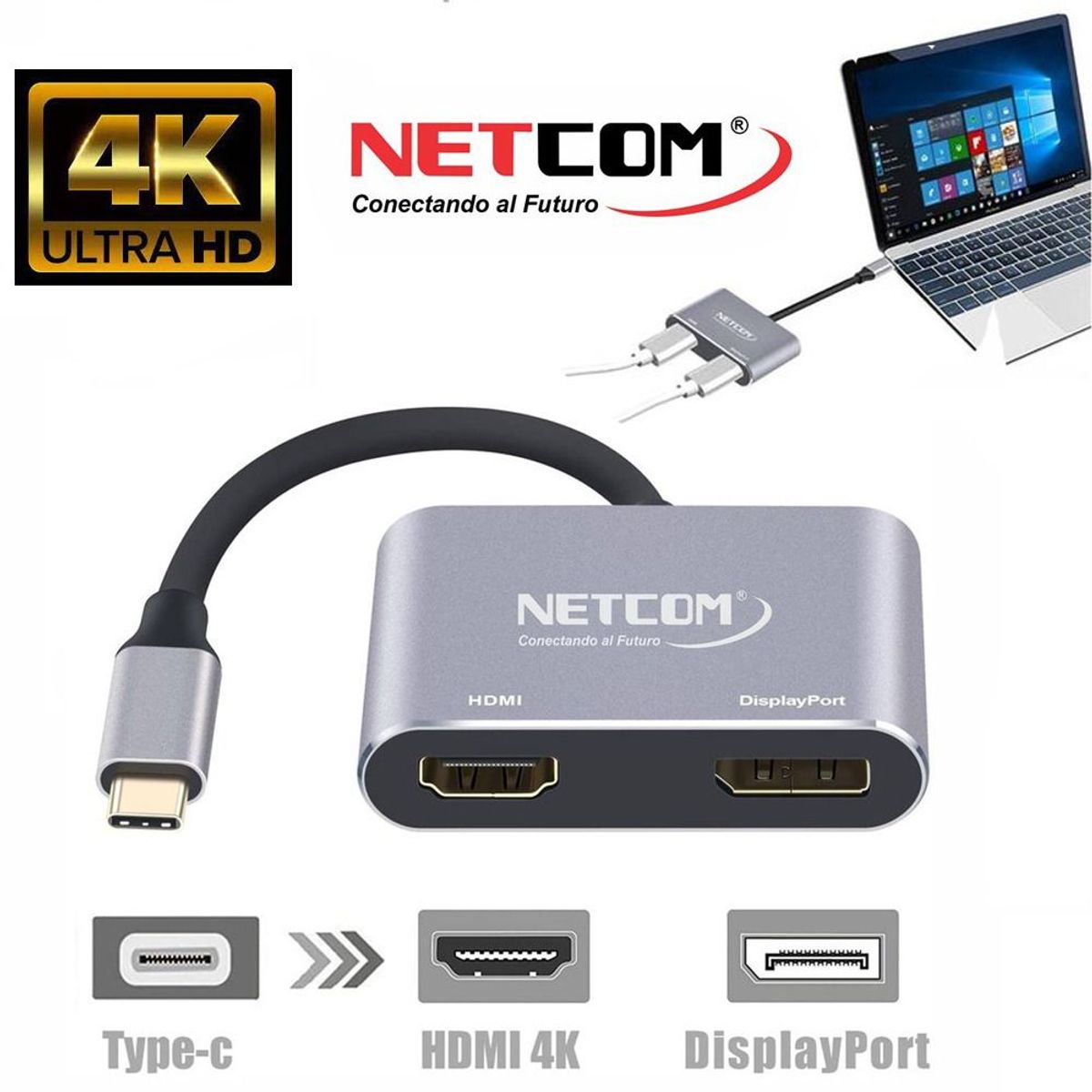 GENERICO - Convertidor Tipo C 2 en 1 HDMI y Displayport 4K Ultra HD 60Hz