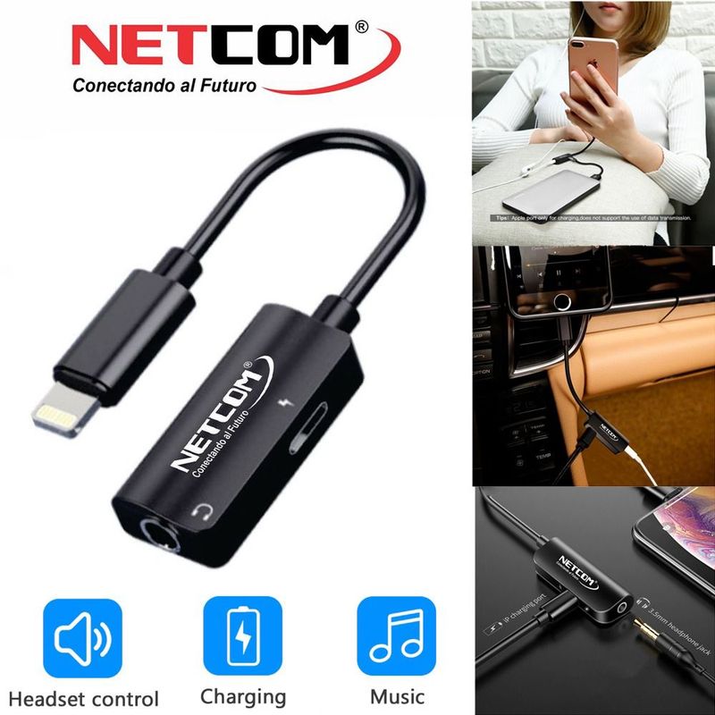 GENERICO - Cable Adaptador 2 en 1 LIGHTNING a JACK 3.5mm, Audio y Carga