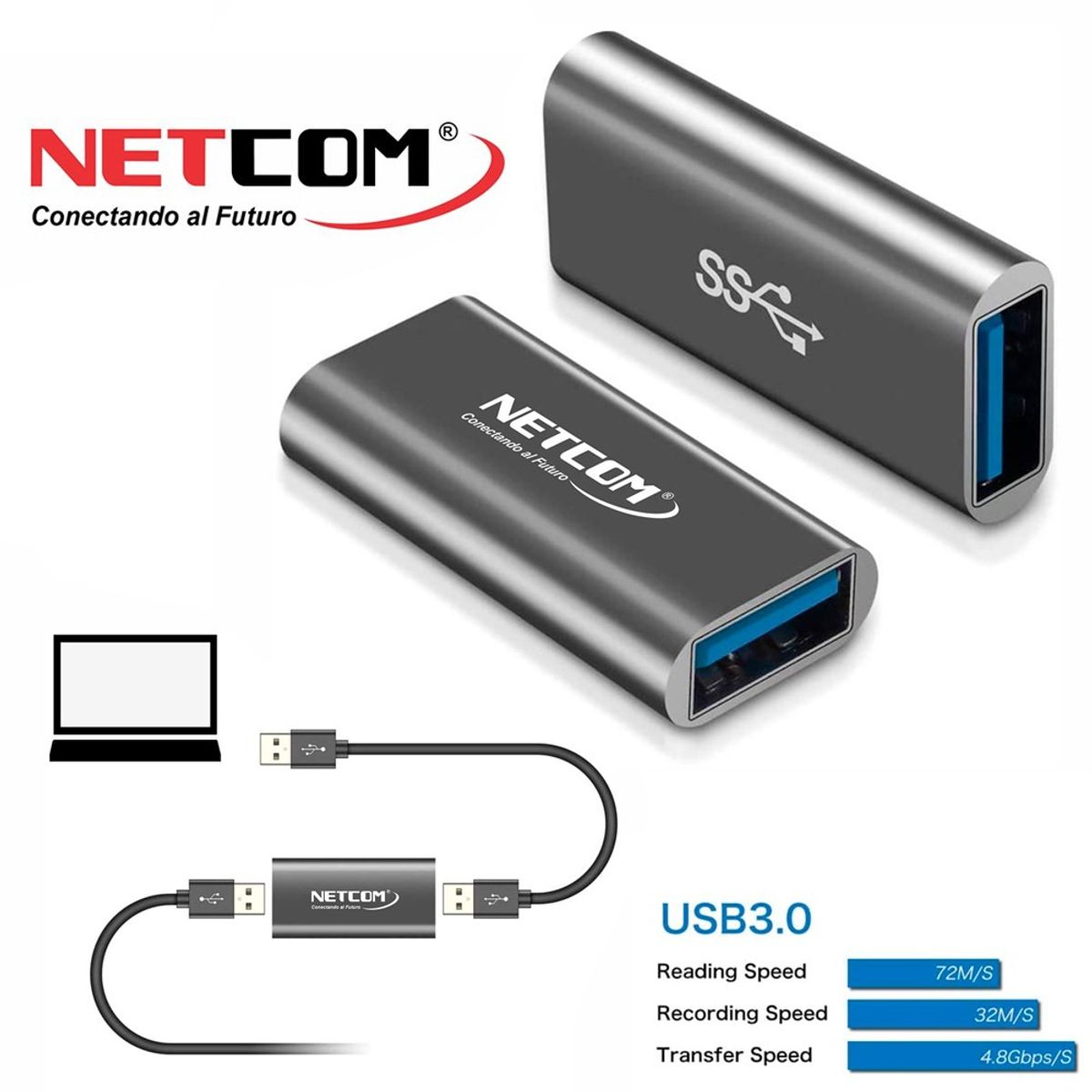 GENERICO - Union Empalme USB 3.0 extiende USB 3.0 datos y carga 5Gbps