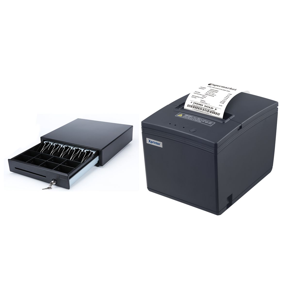 XPRINTER - Combo Impresora ticketera térmica 80mm usb lan E200L + Gaveta de dinero Metálico 41x42x10cm M410