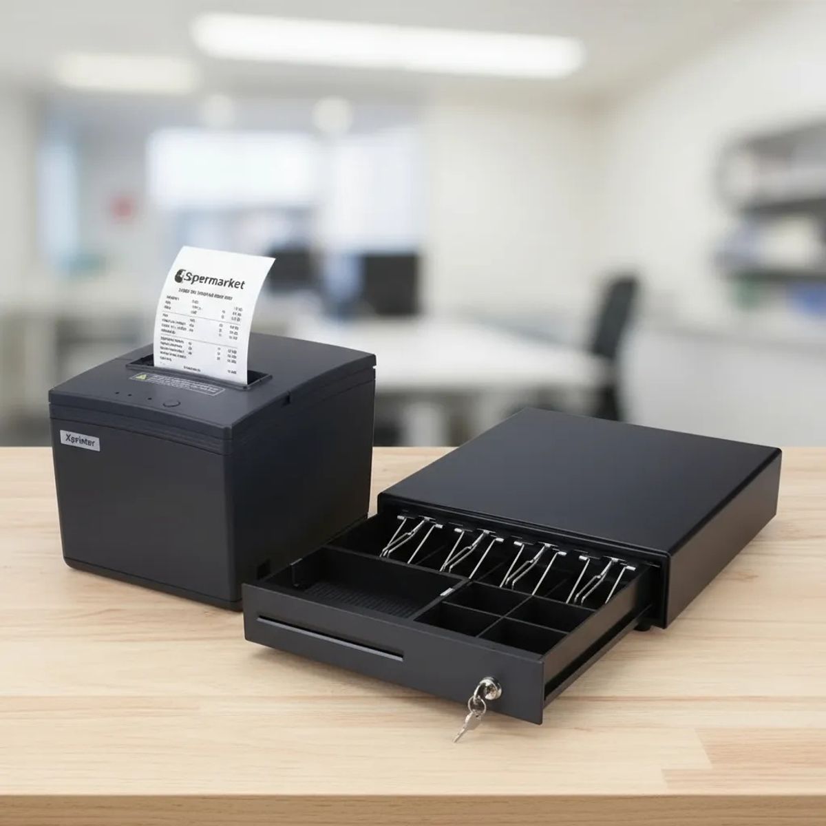 JPSYSTEMS - Combo Impresora ticketera 80mm usb lan E200L + Gaveta de dinero 4 pisabilletes 33.5x36.8x8cm M330E