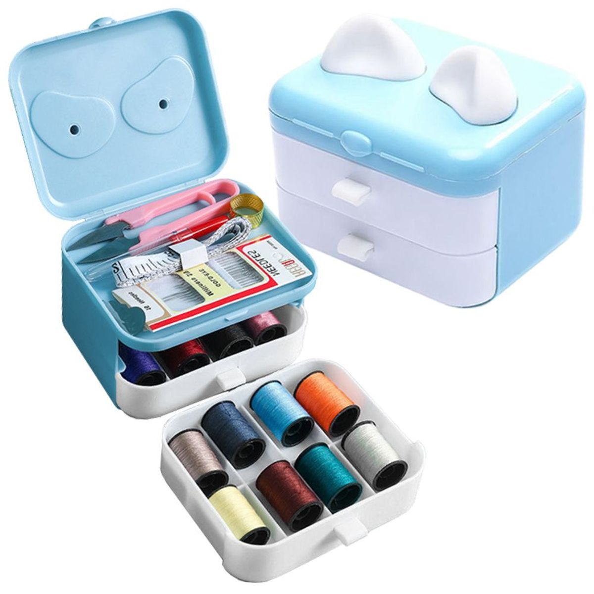 MINARI - Kit de Costura Hilos y Accesorios con Organizador Azul