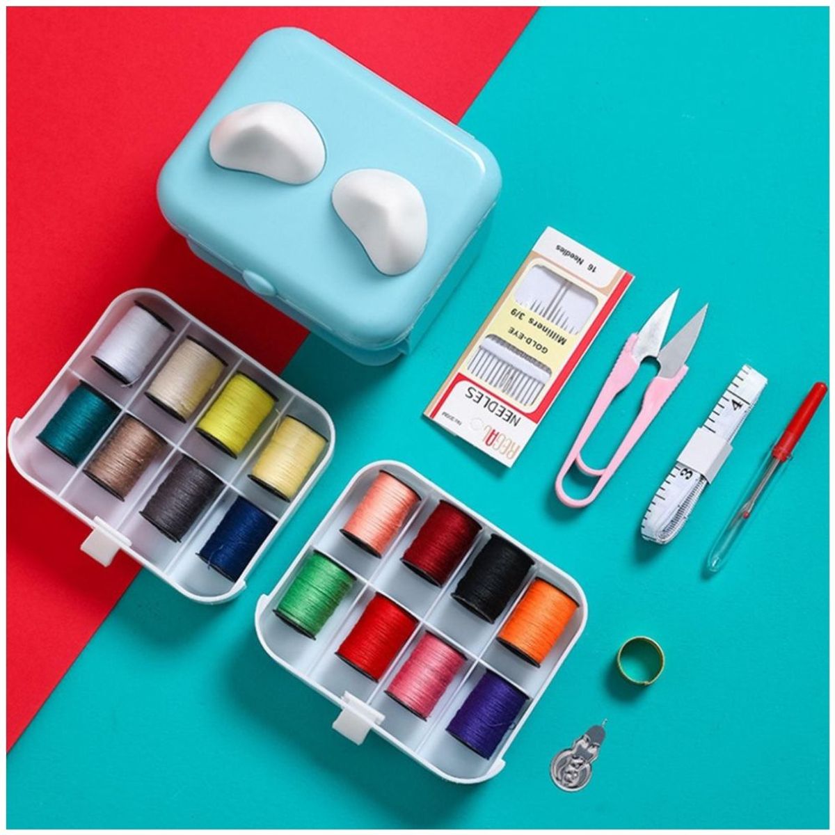 MINARI - Kit de Costura Hilos y Accesorios con Organizador Azul