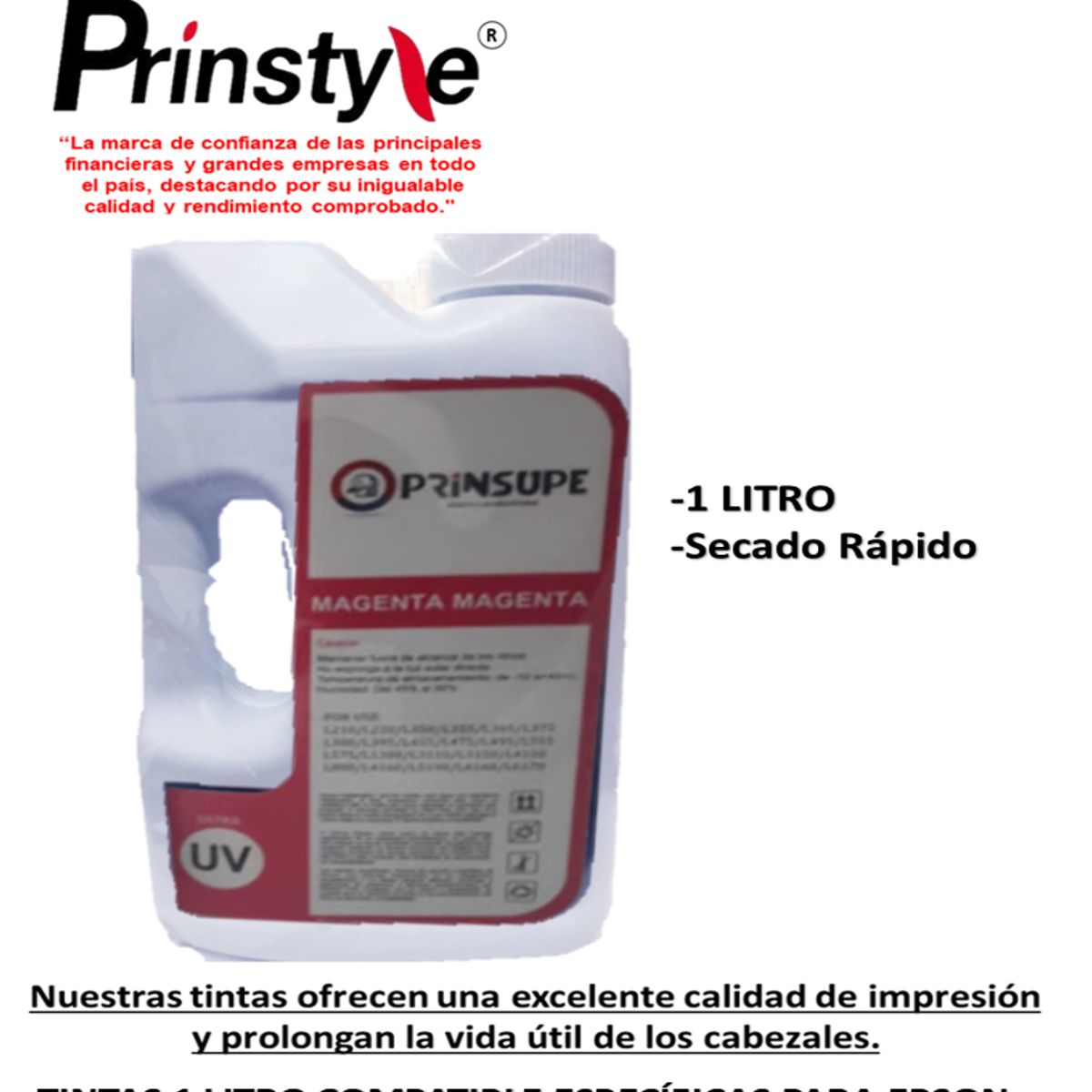 GENERICO - TINTA DE 1 LITRO  EPSON PRINSUPE  COMPATIBLE- ULTRA UV MAGENTA
