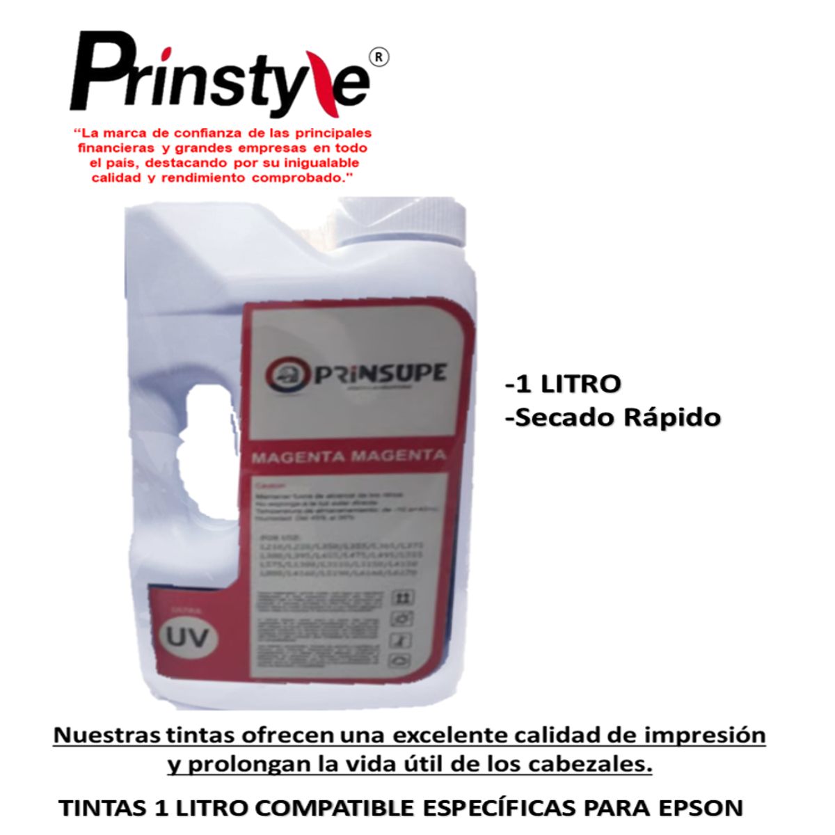 GENERICO - TINTA DE 1 LITRO  EPSON PRINSUPE  COMPATIBLE- ULTRA UV MAGENTA
