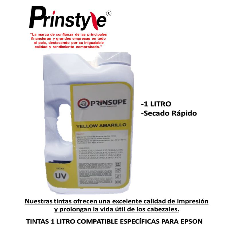 PRINSTYLE - TINTA DE 1 LITRO  EPSON PRINSUPE  COMPATIBLE- ULTRA UV YELLOW