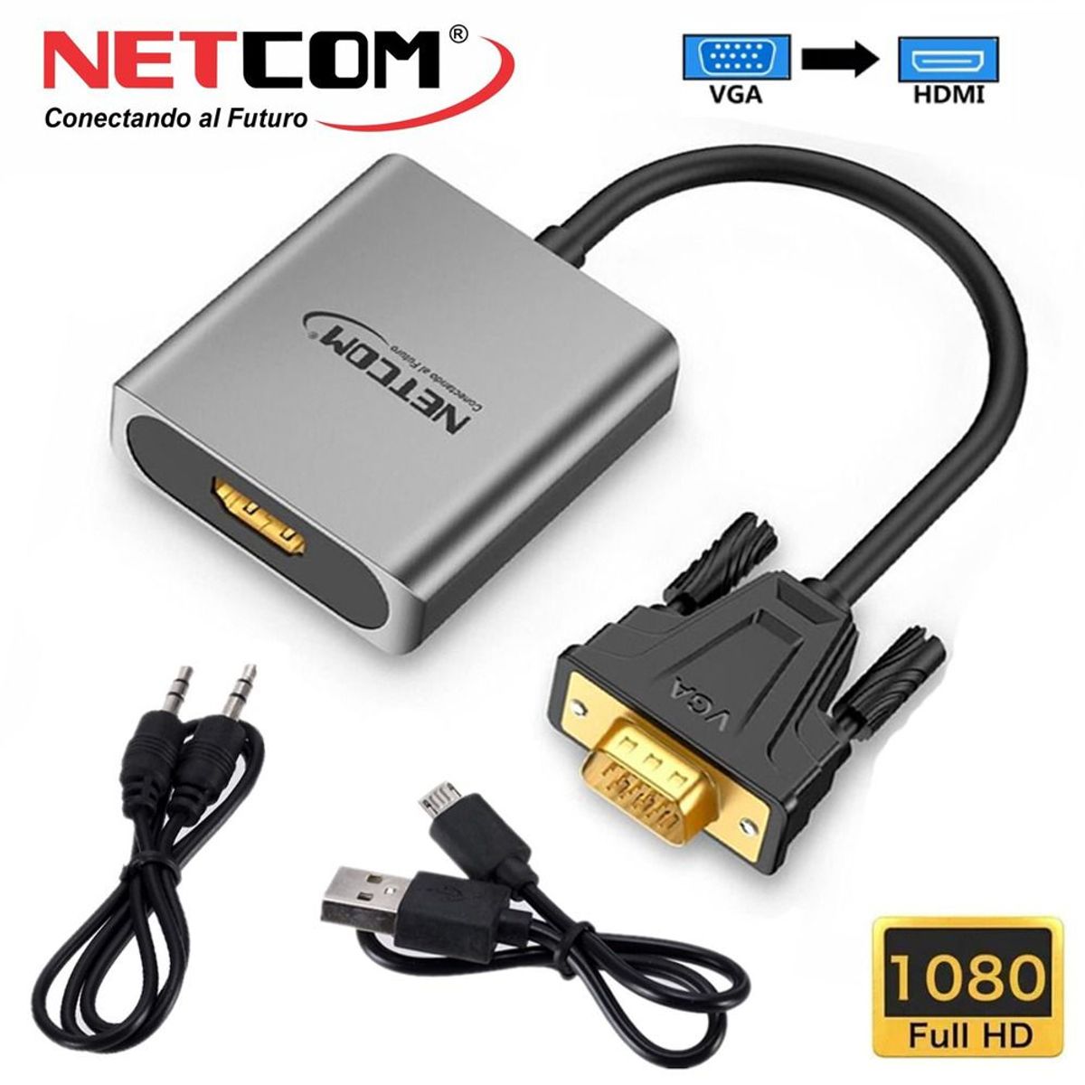 NETCOM - Convertidor VGA macho a HDMI hembra Netcom full HD audio y video 1080P