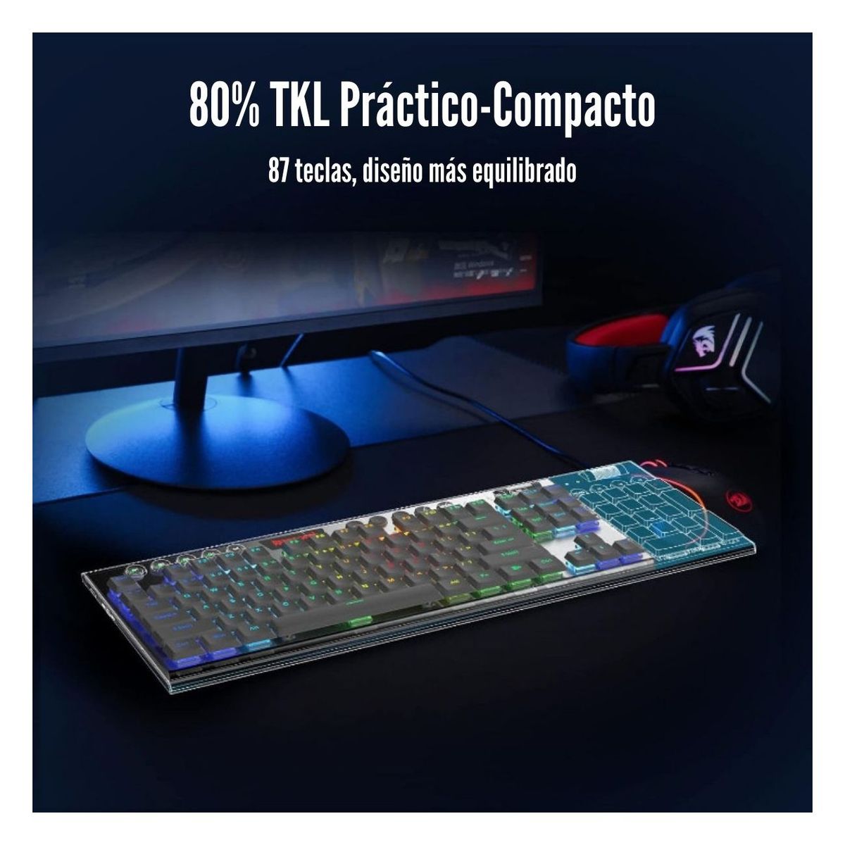 REDRAGON - Redragon - Teclado Horus TKL K621 RGB Wired Wireless Switch Red White