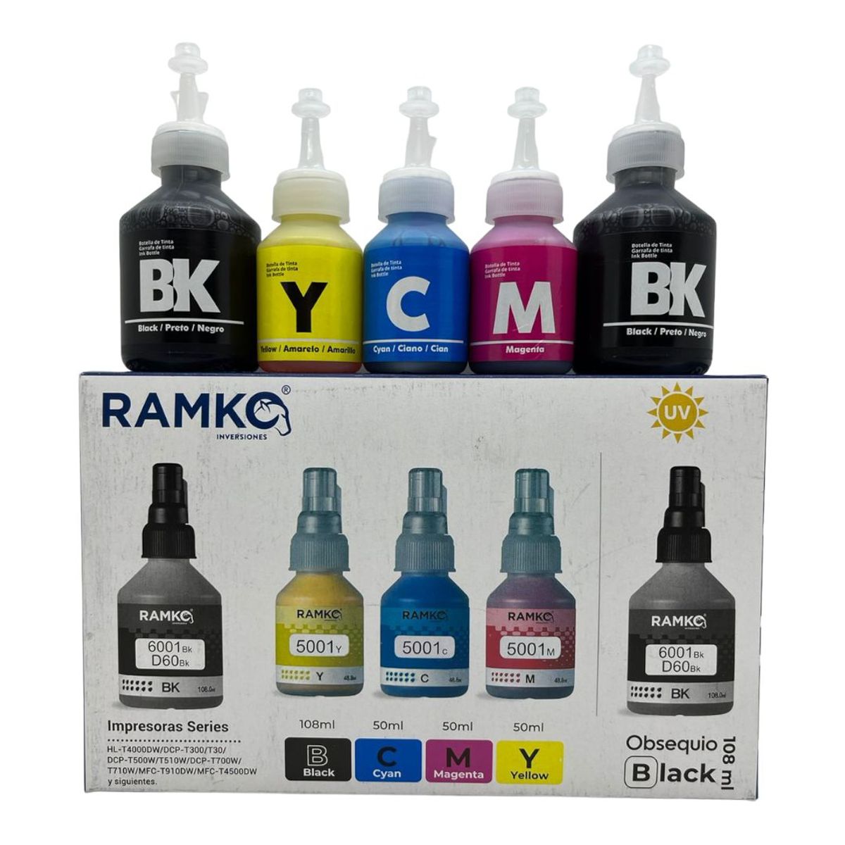 RAMKO - Pack de tinta compatible RAMKO 60/6001/5001 + 1 tinta bk de obsequio
