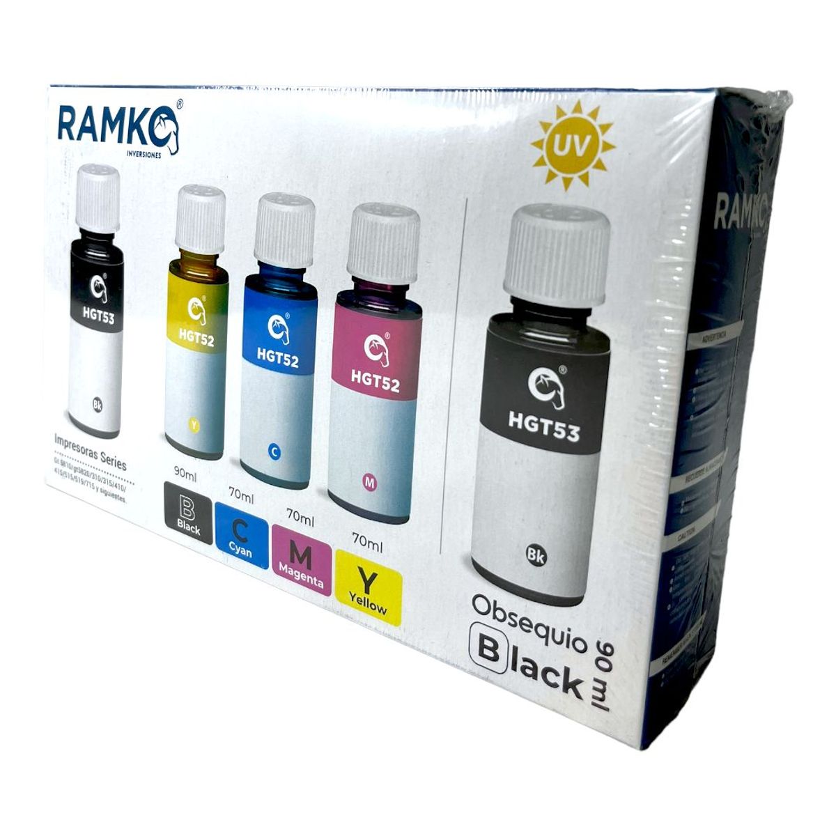 RAMKO - Pack de tinta compatible ramko gt52/gt53 + 1 tinta bk de obsequio