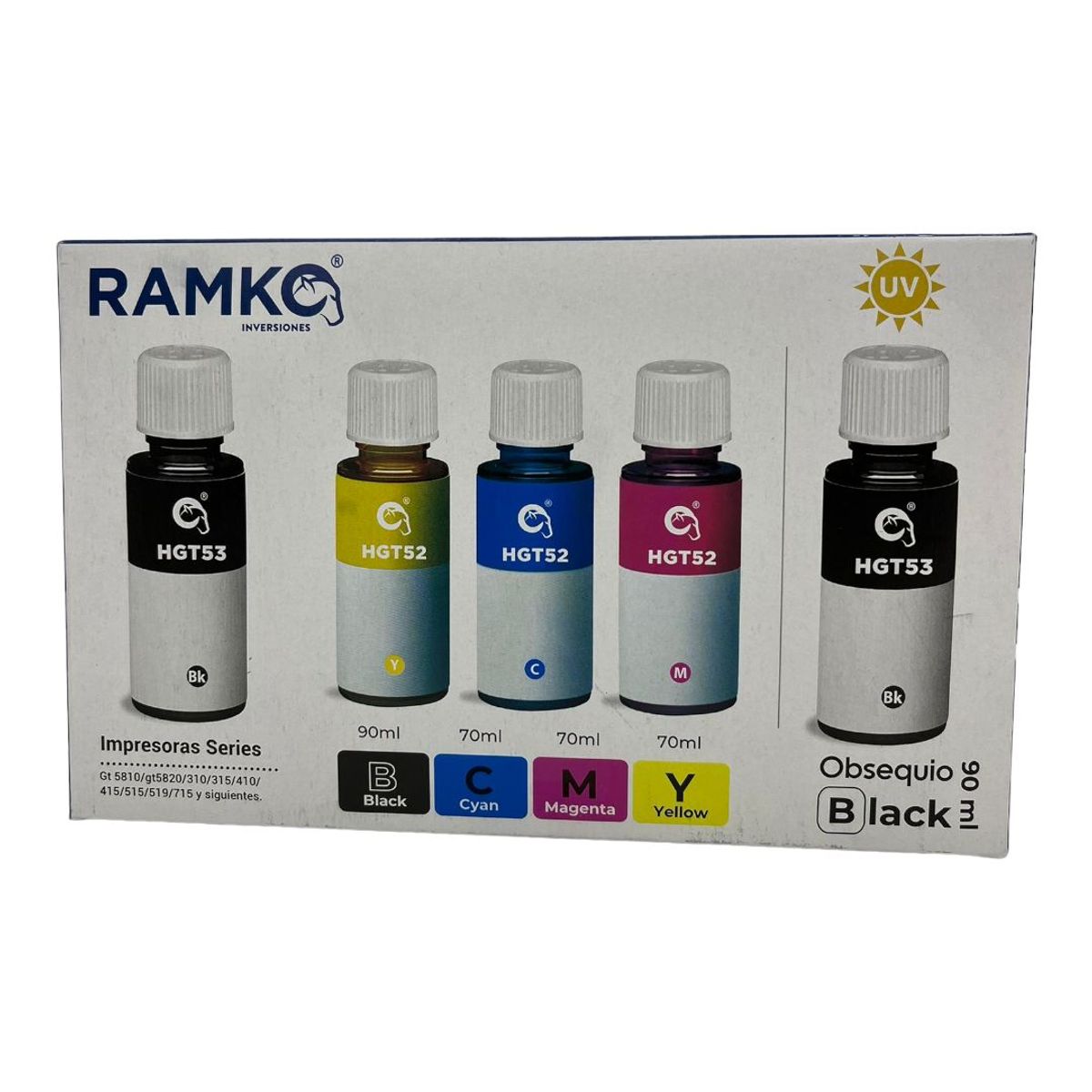 RAMKO - Pack de tinta compatible ramko gt52/gt53 + 1 tinta bk de obsequio