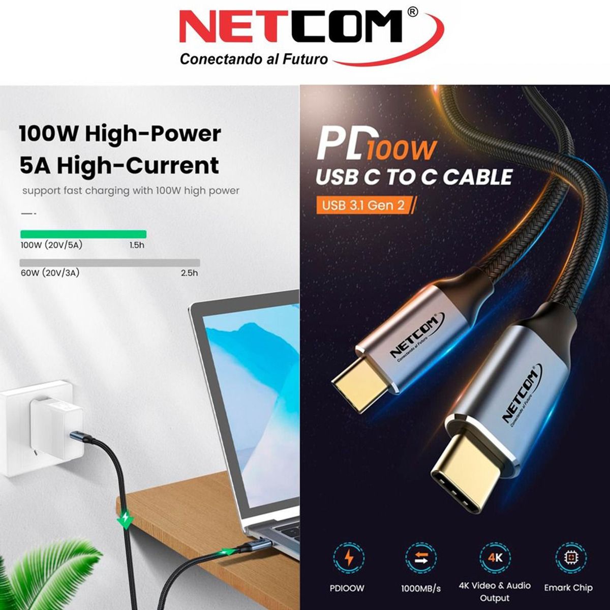 GENERICO - Cable USB C 3.1 Tipo C a Tipo C 1.8 Mts Gen2 10Gbps 4K Ultra HD 100W