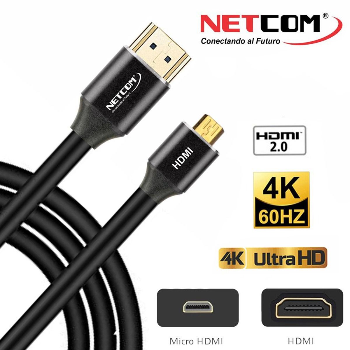 NETCOM - Cable Micro Hdmi a Hdmi 1.8 Metros NETCOM 2.0 4K 60 Hz ULTRA HD