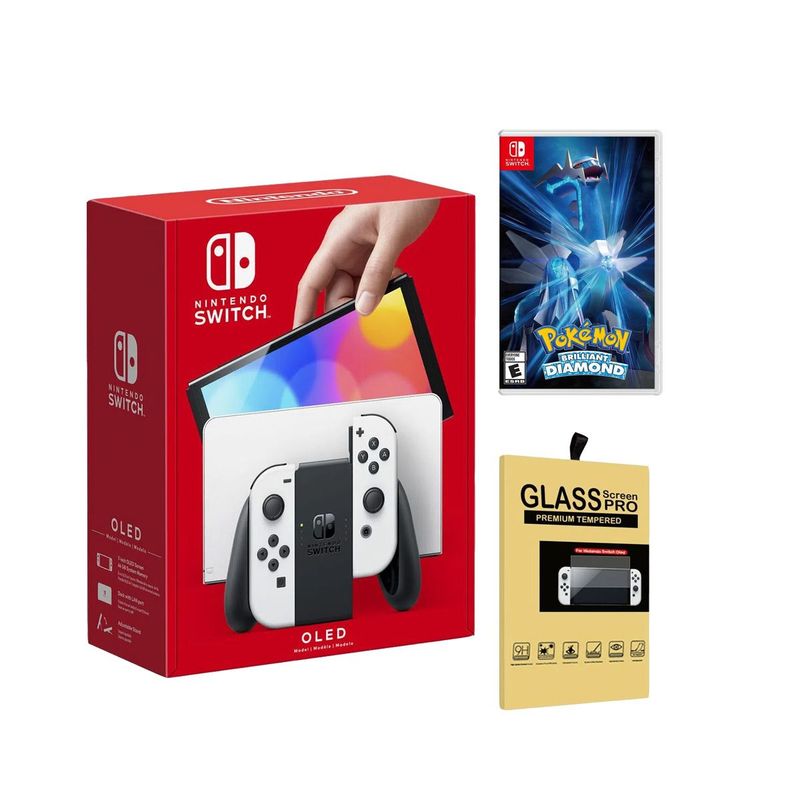 NINTENDO - Consola Nintendo Switch Oled Blanca  Pokemon Diamond  Mica
