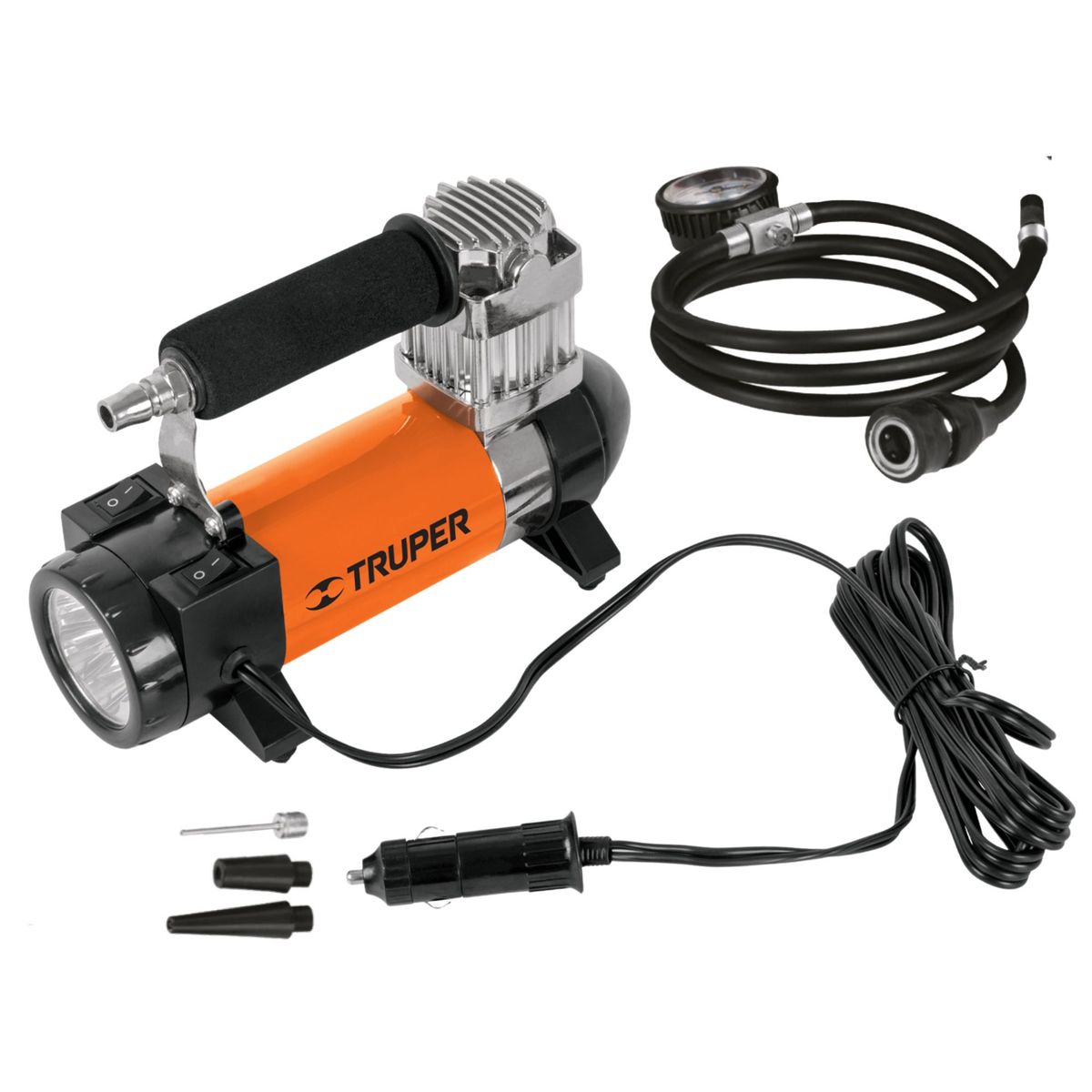 TRUPER - Inflador Compresor Aire portátil para auto 12V con linterna