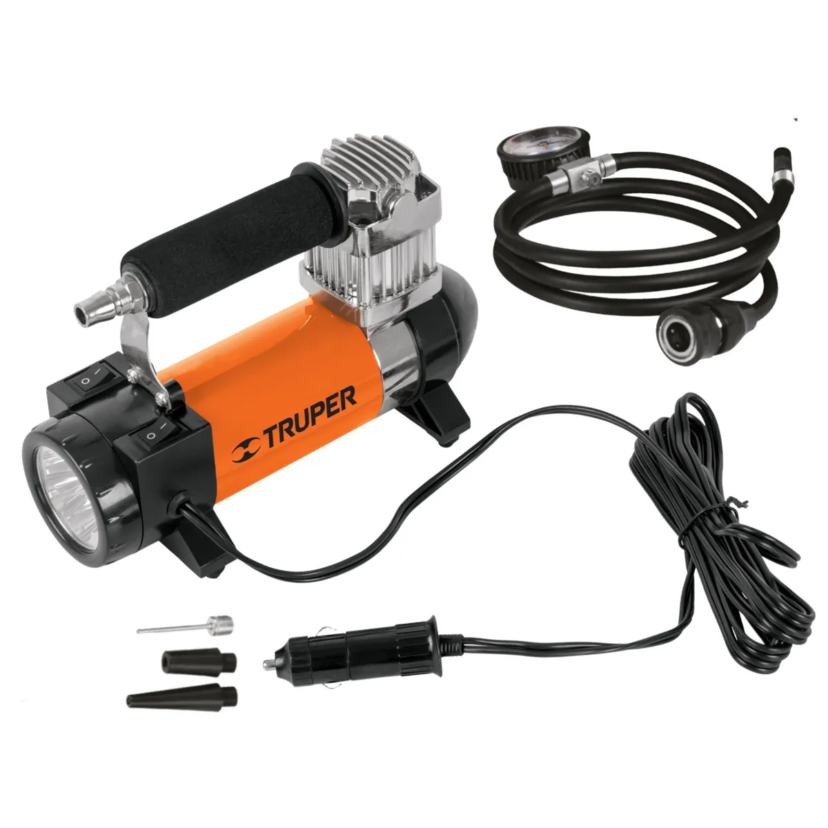TRUPER - Inflador Compresor Aire portátil para auto 12V con linterna