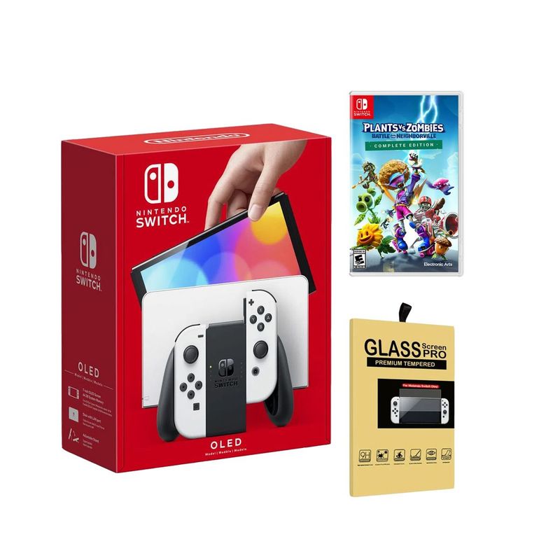 NINTENDO - Consola Nintendo Switch Oled Blanco + Plants vs Zombies 3 + Mica