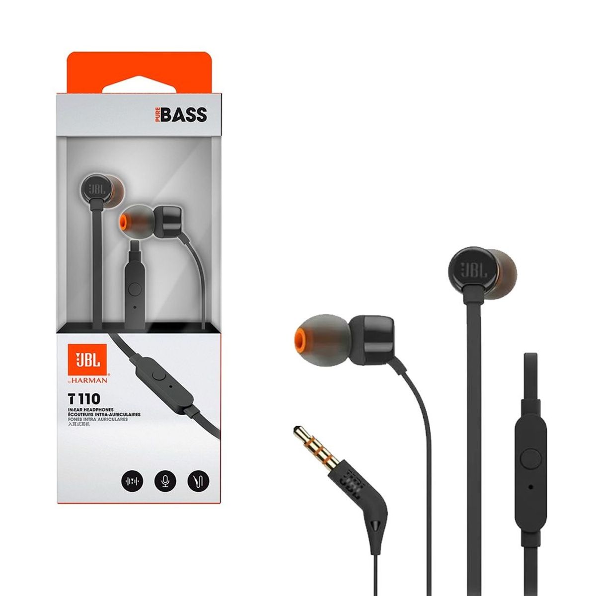 JBL - Audífonos JBL T110 In-ear Pure Bass Negro